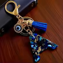 1PC Popular Blue Resin Letter Keychain Sparkling Evil Eye Charm with Crystal & Tassel Keychains women Gift Aesthetic Keychains