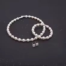 Bridal Wedding Prom Pearl Jewelry Set Women's Fashion Silver Plated Crystal Necklace Earrings Bracelet Jewelry Set Party Gift